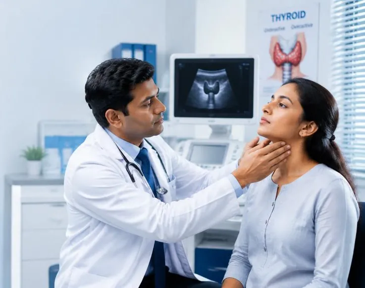 Head and neck surgeon examining a patient's neck at Gouda ENT Hospital