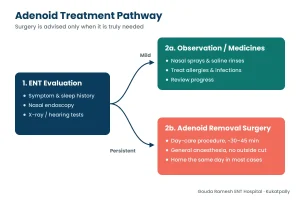  Adenoid treatment pathway – ENT evaluation, observation, medical treatment and adenoid removal surgery